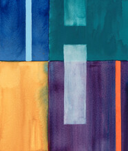 Abstract Watercolor Painting; Vertical Bands Of Color.