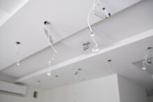 Halogen Lamps Hanging On Ceiling