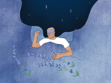 Woman Using Lavender Sleep Aid Illustration
