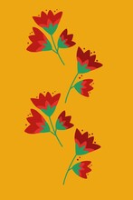 Red Flowers On Yellow Background Illustration