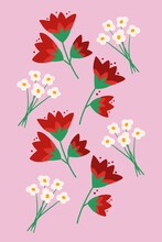 Spring Flowers On Pink Background Illustration