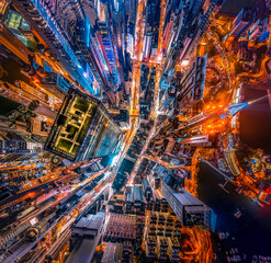Fototapete - Hong Kong city nightscape aerial view