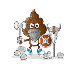 human shit head cartoon viking with an ax illustration. character vector