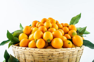 Wall Mural - Bamboo basket full of fresh kumquats