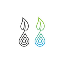 Hydroponics, Leaf Plant With Water Drop. Vector Outline Icon Template