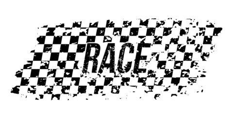 Aufkleber - Grunge waving car race flag with scratches, checkered pattern of start and finish of auto rally