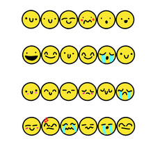 Set Of Emoticon Emoticon Icon Illustration For Postcards, Posters, Stickers, Drawings. Sun, Rainbow, Flowers Are An Element Of Vector Design. Ideal For Stickers, Banners. Summer Illustration.