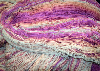  wool yarn threads, close-up of yarn texture, knitting as a hobby