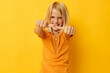 © Tatiana - portrait of a little girl blonde straight hair posing smile fun isolated background unaltered