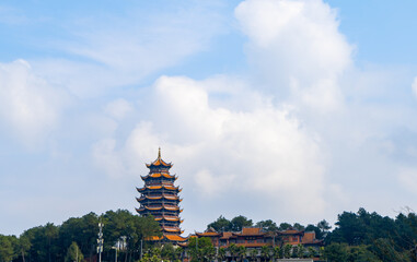 Wall Mural - Temples and pagodas on the top of the mountain