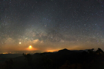 Wall Mural - milky way galaxy at night. image contains noise and grain due to high iso. image also contains soft 