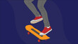 © hyperbleh - Abstract background of feet and skateboard. Cartoon minimal style. Flat vector illustration