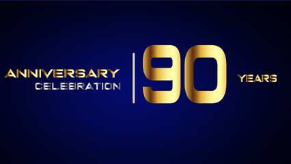 90 year gold anniversary celebration logo, isolated on blue background