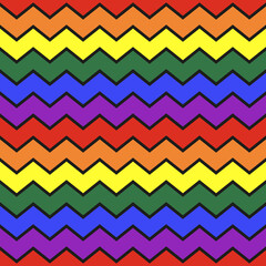 Wall Mural - LGBT chevron seamless zigzag pattern, vector illustration. Chevron zigzag pattern with colorful lines on black. Lgbt rainbow geometric background