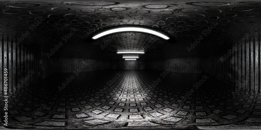360 degree full panorama environment map of industrial steel shed hall ...