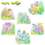 Fototapeta Dinusie - set of cute cartoon dinosaurs, funny illustrations