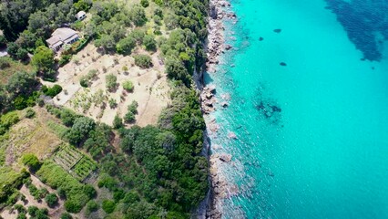 Canvas Print - Ionian coast near Skala and Paramonas villages, Corfu Island in Greece, 4k drone video