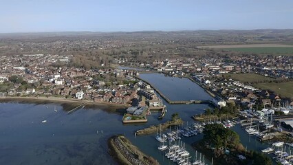 Wall Mural - Aerial footage approaching Emsworth Slipper Pond and the entrance to the marina.