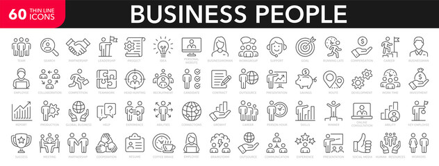 business people line icons set. businessman outline icons collection. teamwork, human resources, mee