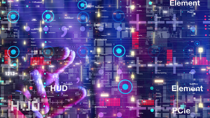 Neural network 3D illustration. Big data and cybersecurity