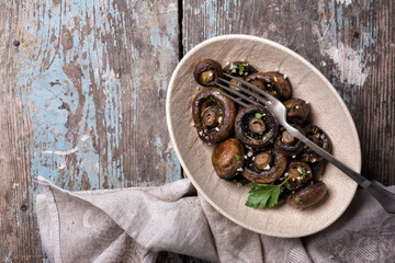 Wall Mural - Spicy fried mushrooms in bowl