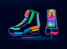Abstract Ice Skates, Figure Skates From Multicolored Paints. Sport Equipment. Colored Drawing. Vector Illustration Of Paints