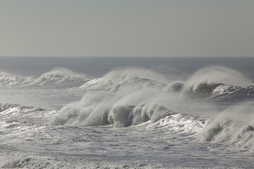 Wall Mural - Breaking wave with wind spray