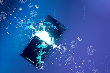 Wall Mural - the concept of cloud computing. secure data exchange on a smartphone. illustration of cloud technolo