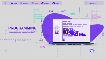 Wall Mural - software, web development, programming concept. abstract programming language and program code on a 