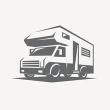 Camper Van Stylized Symbol Of Journey Truck, Design Elements For Emblem Template