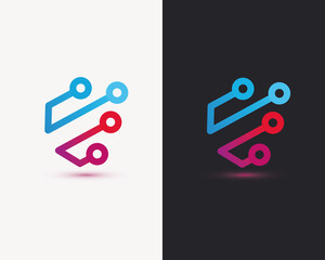 high tech stylized symbol, flat digital logo template