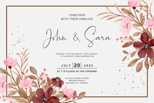Wedding Invitation Card With Watercolor Floral Border
