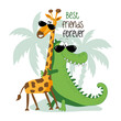 Best friends forever - cool giraffe and alligator in island. Good for T shirt print, poster, card, label, childhood, and other gifts design.