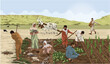 Biblical image showing people breaking up the fallow ground in the Parable of the Sower