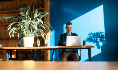 Cinematic and storytelling representation of daily business and office lifestyle. Employees and salespeople at work in a financial company.
