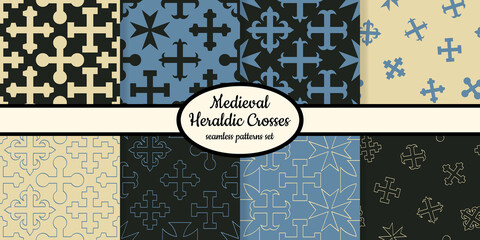 Collection of patterns with medieval heraldic crosses designed for web, fabric, paper and all prints 