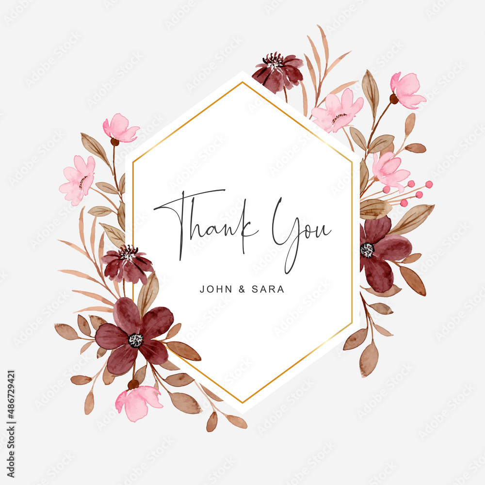 Thank you card with watercolor floral geometric frame Stock Vector ...