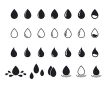 Vector Black Water Drop Icon Set. Flat Droplet Shapes Collection. Outline Drop Symbols