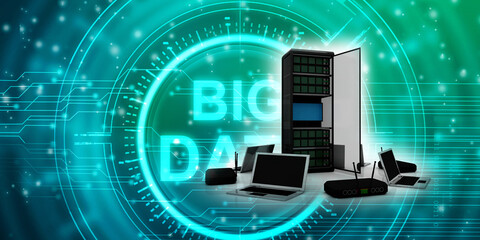 3d illustration data center server connected computer modem network