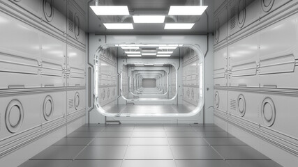 3d render. futuristic hallway. concept of modern architecture and interior spaceship