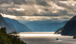 Car ferry in the distance Lysefjord as seen from lysebotn Norway Landscape
