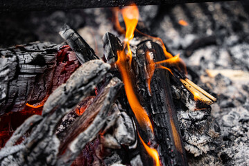 Canvas Print - A closeup shot of charcoal and flames