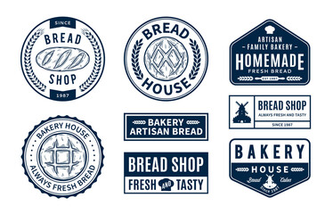 Wall Mural - Set of vector bakery and bread shop logo, badges and icons isolated on a white background