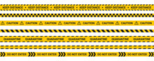 Quarantine Tape, Keep Distance Warning Stripes. Caution Tape In Flat Style. 