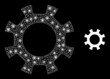 Gearwheel icon and bright mesh gearwheel structure with bright spots. Illuminated constellation created from gearwheel vector icon and triangulated mesh. Illuminated carcass gearwheel,