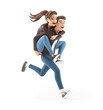 3d cartoon man running with woman on back