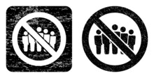 Vector Forbidden People Crowd Subtracted Pictogram. Grunge Forbidden People Crowd Seal, Done With Icon And Rounded Square.