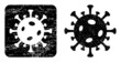 Vector covid virus stencil icon. Grunge covid virus seal, done from icon and rounded square. Rounded square stamp seal include covid virus cut out shape inside. Vector covid virus grunge images.