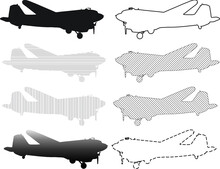 Set Of Silhouettes Of C-47 Airplanes