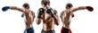 © zamuruev - Creative collage of professional boxer who training isolated over white background. Sport concept